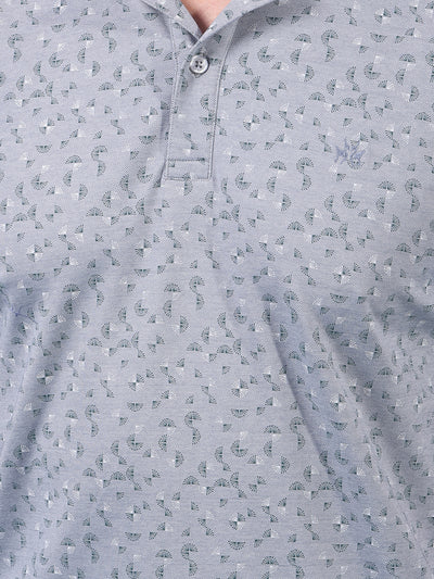 Grey Printed Polo Neck T-Shirt-Men T-Shirts-Crimsoune Club