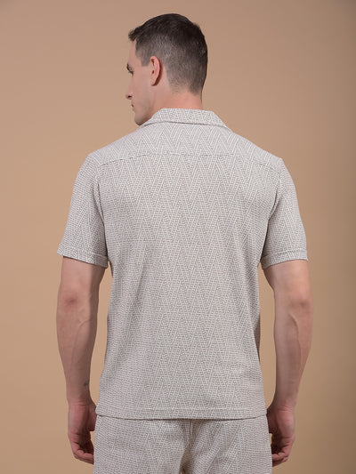 Beige Jacquard Resort Collar Knitted Shirt-Men Shirts-Crimsoune Club