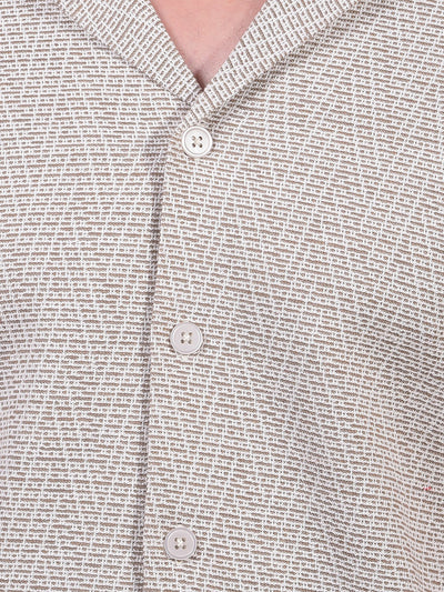 Beige Jacquard Resort Collar Knitted Shirt-Men Shirts-Crimsoune Club