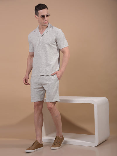 Beige Jacquard Knitted Shorts-Men Shorts-Crimsoune Club