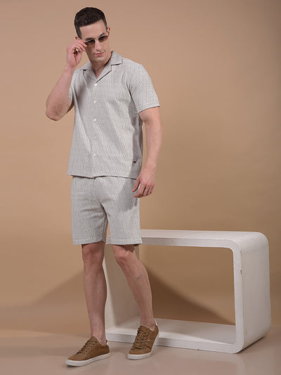 Beige Jacquard Knitted Shorts-Men Shorts-Crimsoune Club