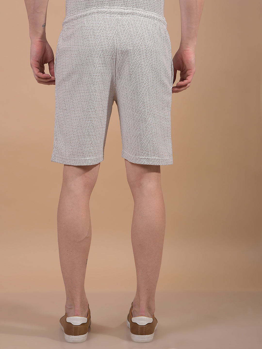 Beige Jacquard Knitted Shorts-Men Shorts-Crimsoune Club