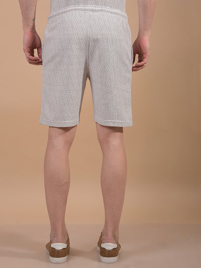 Beige Jacquard Knitted Shorts-Men Shorts-Crimsoune Club