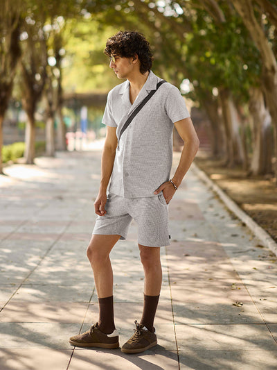 Beige Jacquard Knitted Shorts-Men Shorts-Crimsoune Club