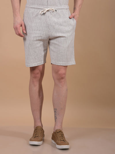 Beige Jacquard Knitted Shorts-Men Shorts-Crimsoune Club