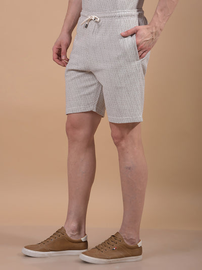 Beige Jacquard Knitted Shorts-Men Shorts-Crimsoune Club