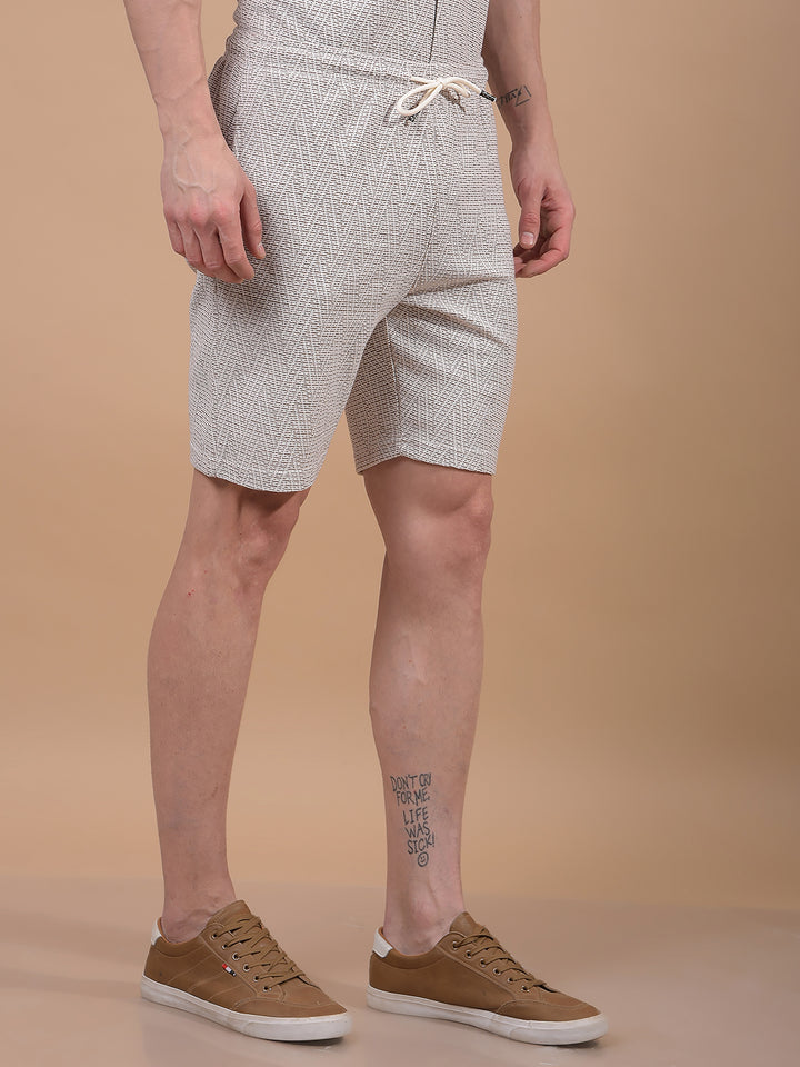 Beige Jacquard Knitted Shorts-Men Shorts-Crimsoune Club