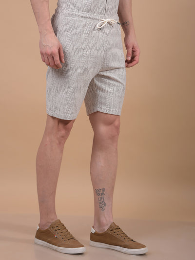 Beige Jacquard Knitted Shorts-Men Shorts-Crimsoune Club