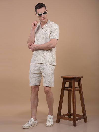 Beige Floral Print Resort Collar Knitted Shirt-Men Shirts-Crimsoune Club