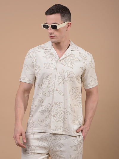 Beige Floral Print Resort Collar Knitted Shirt-Men Shirts-Crimsoune Club