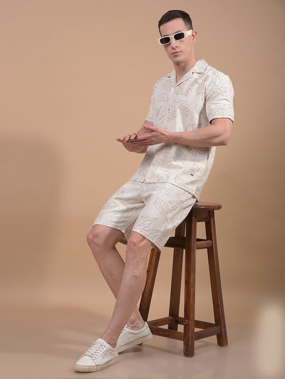 Beige Floral Print Resort Collar Knitted Shirt-Men Shirts-Crimsoune Club