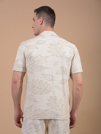 Beige Floral Print Resort Collar Knitted Shirt-Men Shirts-Crimsoune Club