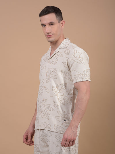 Beige Floral Print Resort Collar Knitted Shirt-Men Shirts-Crimsoune Club