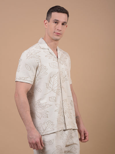Beige Floral Print Resort Collar Knitted Shirt-Men Shirts-Crimsoune Club