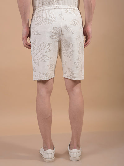 Beige Floral Print Knitted Shorts-Men Shorts-Crimsoune Club