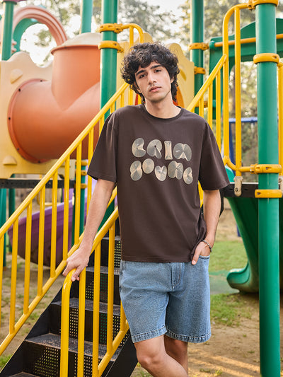 Brown Printed Oversized T-Shirt-Men T-Shirts-Crimsoune Club