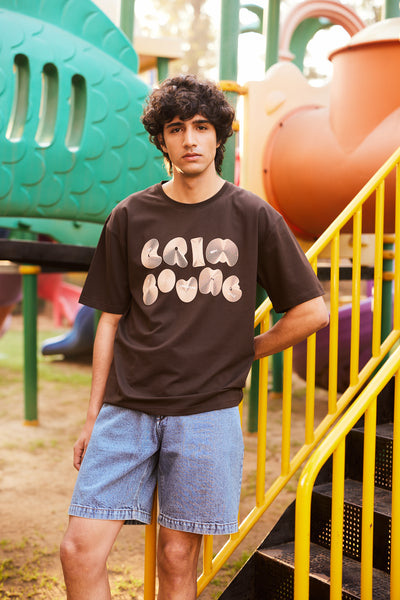 Men's Brown Printed Oversized T-Shirt-Women Shorts-Crimsoune Club