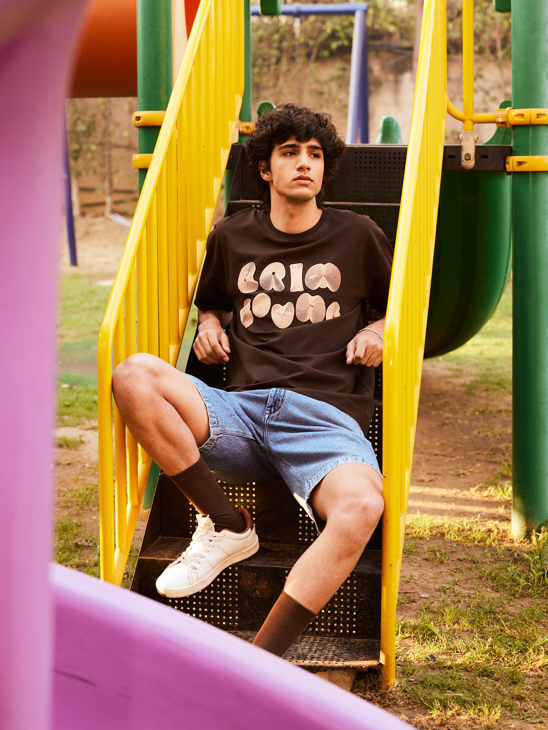 Brown Printed Oversized T-Shirt-Men T-Shirts-Crimsoune Club