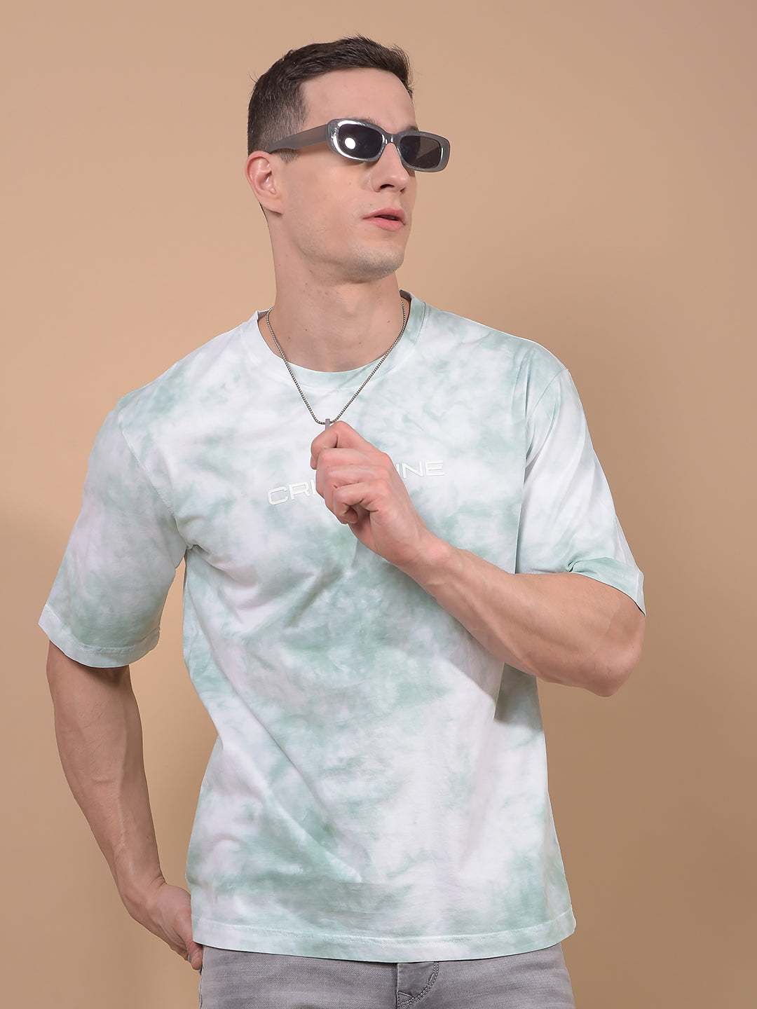 Green Printed 100% Cotton T-Shirt-Men T-Shirts-Crimsoune Club