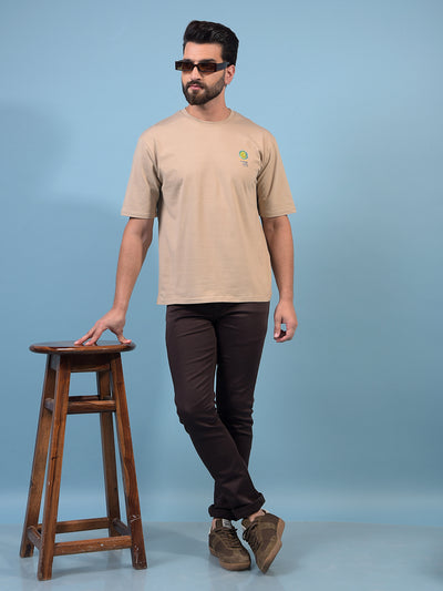 Men's Beige Graphic Print Round Neck T-Shirt-Men T-Shirts-Crimsoune Club