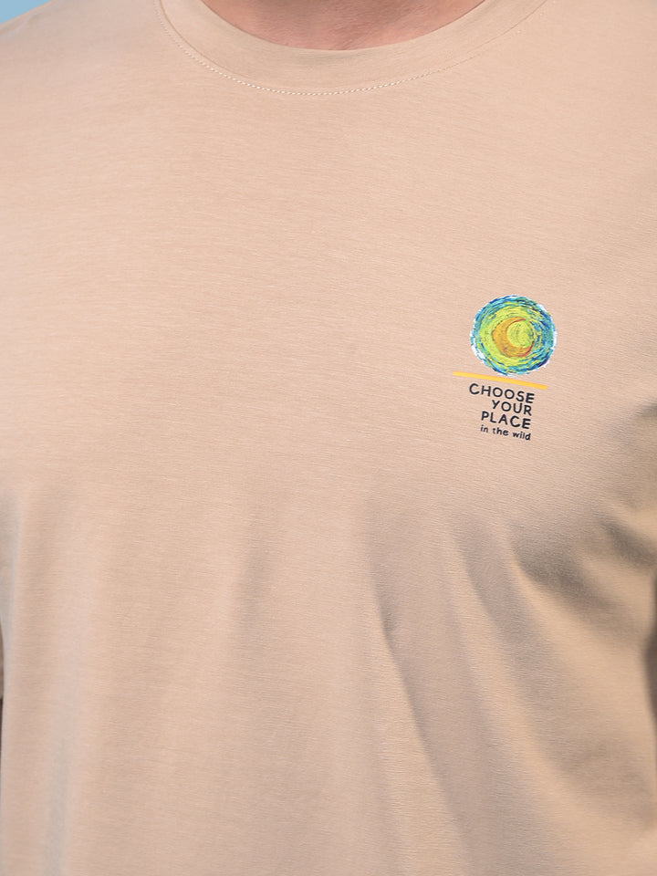 Men's Beige Graphic Print Round Neck T-Shirt-Men T-Shirts-Crimsoune Club