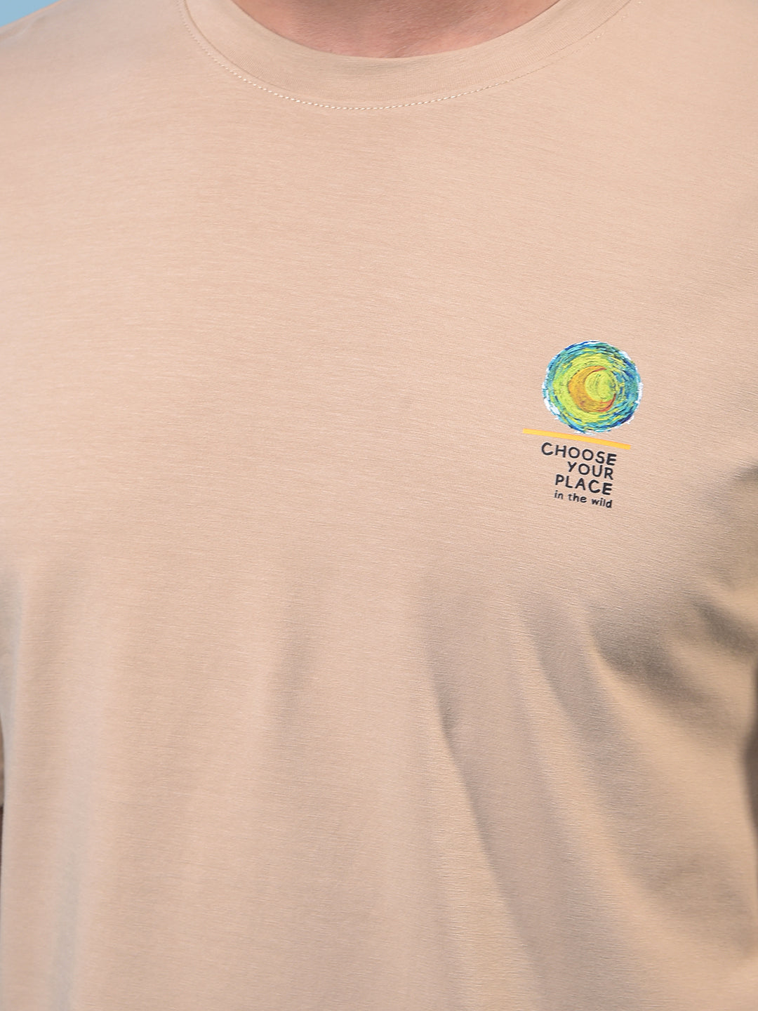 Men's Beige Graphic Print Round Neck T-Shirt-Men T-Shirts-Crimsoune Club