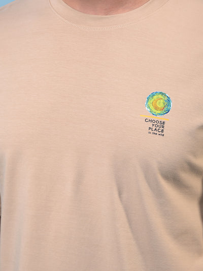Men's Beige Graphic Print Round Neck T-Shirt-Men T-Shirts-Crimsoune Club