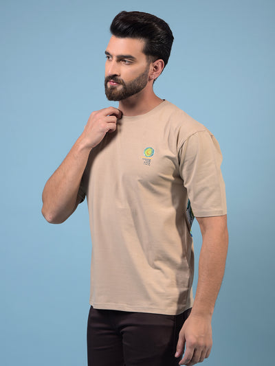 Men's Beige Graphic Print Round Neck T-Shirt-Men T-Shirts-Crimsoune Club