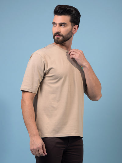 Men's Beige Graphic Print Round Neck T-Shirt-Men T-Shirts-Crimsoune Club