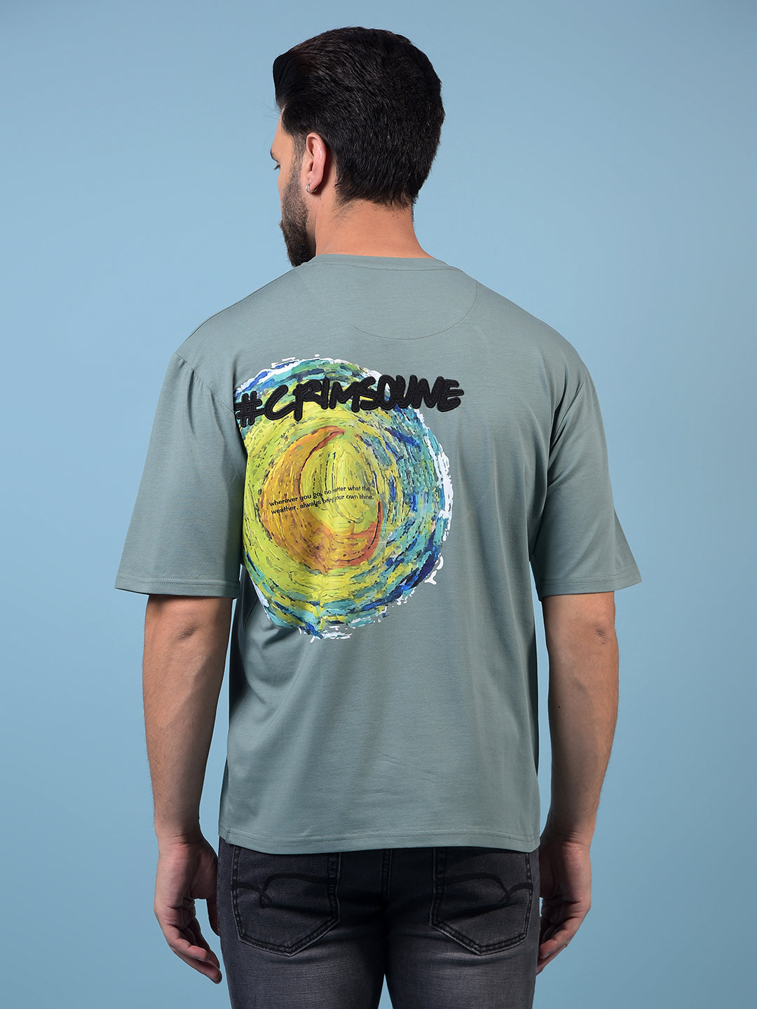 Men's Green Graphic Print Round Neck T-Shirt-Men T-Shirts-Crimsoune Club