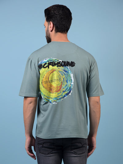 Men's Green Graphic Print Round Neck T-Shirt-Men T-Shirts-Crimsoune Club