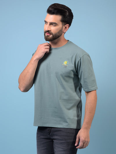 Men's Green Graphic Print Round Neck T-Shirt-Men T-Shirts-Crimsoune Club