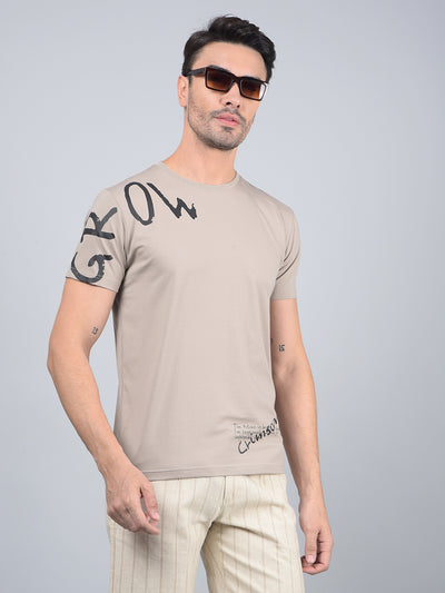 Brown Graphic Print Cotton T-Shirt-Men T-Shirts-Crimsoune Club