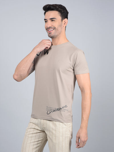 Brown Graphic Print Cotton T-Shirt-Men T-Shirts-Crimsoune Club