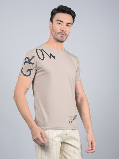 Brown Graphic Print Cotton T-Shirt-Men T-Shirts-Crimsoune Club