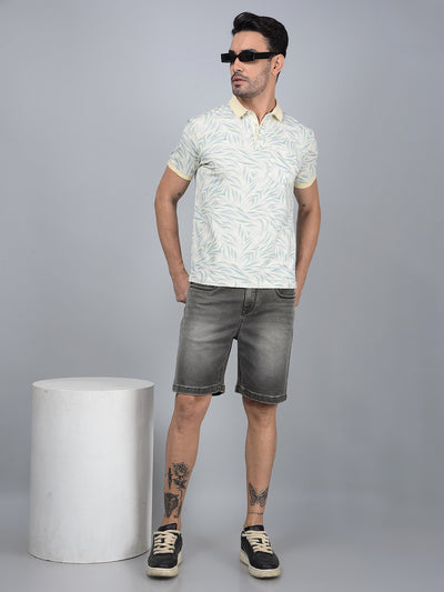 Blue Printed Polo Neck Cotton T-Shirt-Men T-Shirts-Crimsoune Club
