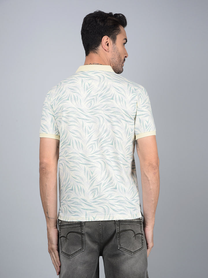 Blue Printed Polo Neck Cotton T-Shirt-Men T-Shirts-Crimsoune Club