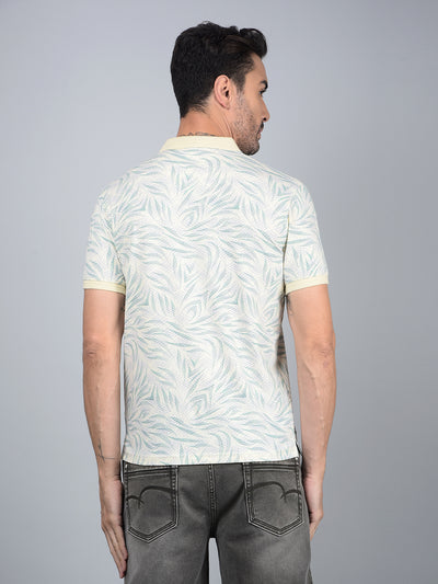 Blue Printed Polo Neck Cotton T-Shirt-Men T-Shirts-Crimsoune Club