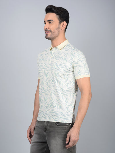 Blue Printed Polo Neck Cotton T-Shirt-Men T-Shirts-Crimsoune Club