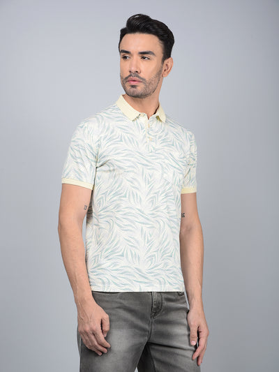 Blue Printed Polo Neck Cotton T-Shirt-Men T-Shirts-Crimsoune Club