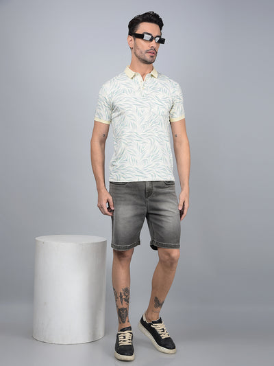 Blue Printed Polo Neck Cotton T-Shirt-Men T-Shirts-Crimsoune Club