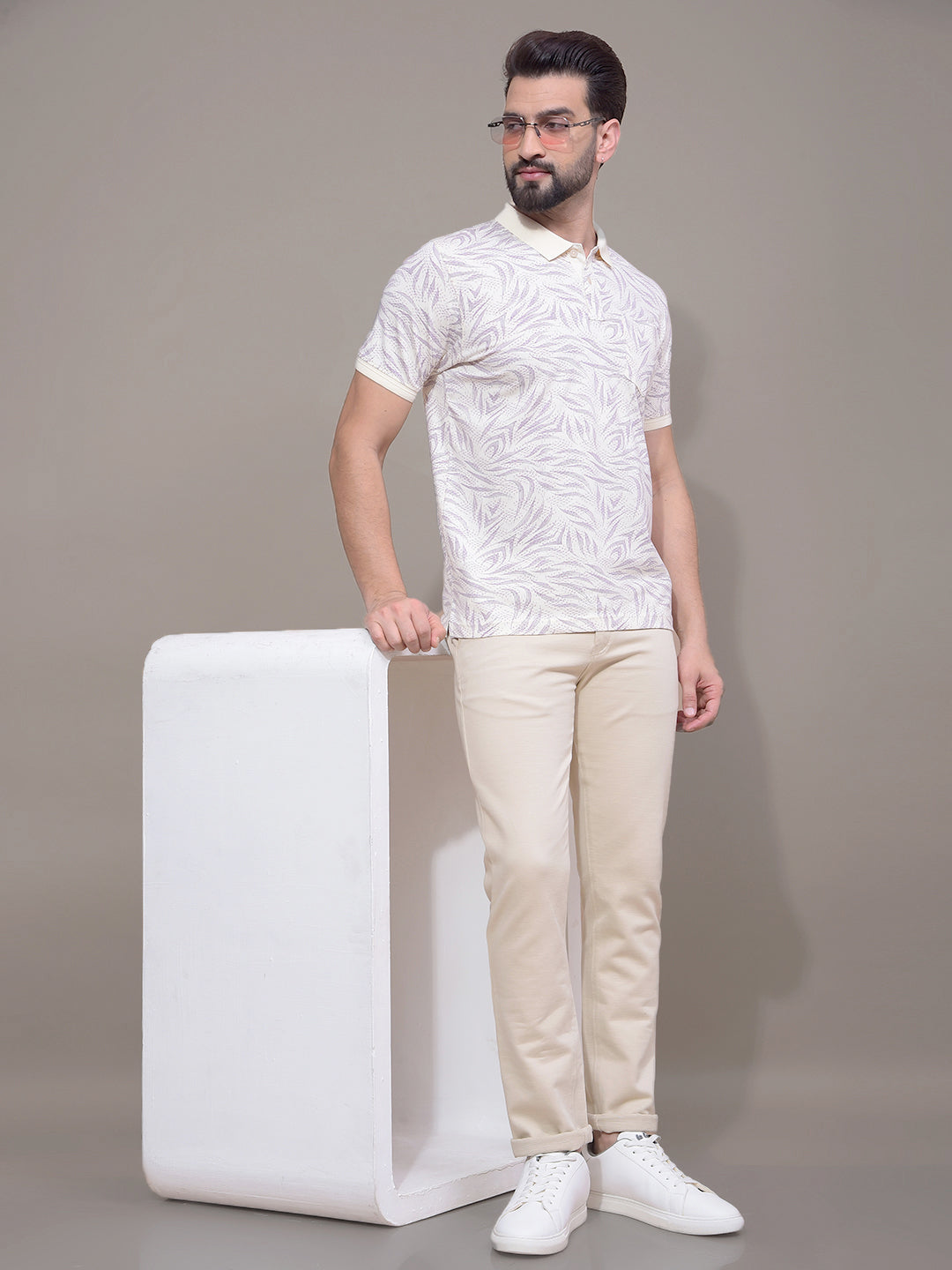 Purple Printed Polo Neck T-Shirt-Men T-Shirts-Crimsoune Club