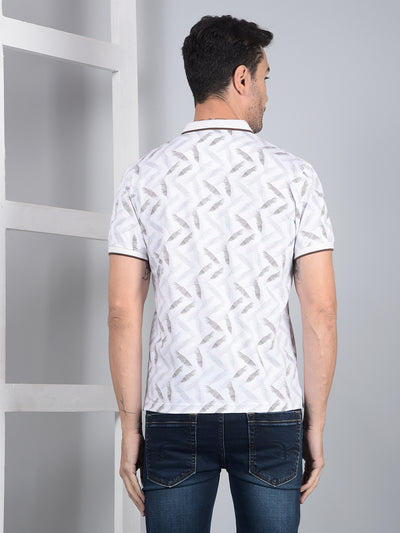 Grey Printed Polo Neck T-Shirt-Men T-Shirts-Crimsoune Club