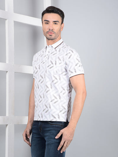 Grey Printed Polo Neck T-Shirt-Men T-Shirts-Crimsoune Club