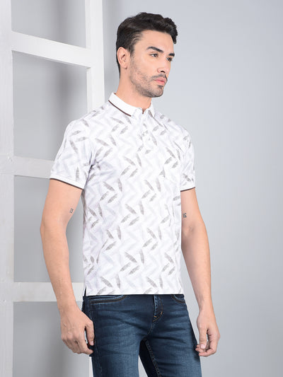 Grey Printed Polo Neck T-Shirt-Men T-Shirts-Crimsoune Club
