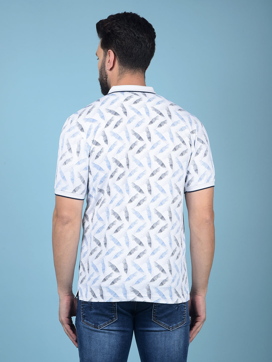 Blue Floral Print Polo-Neck T-Shirt-Men T-Shirts-Crimsoune Club