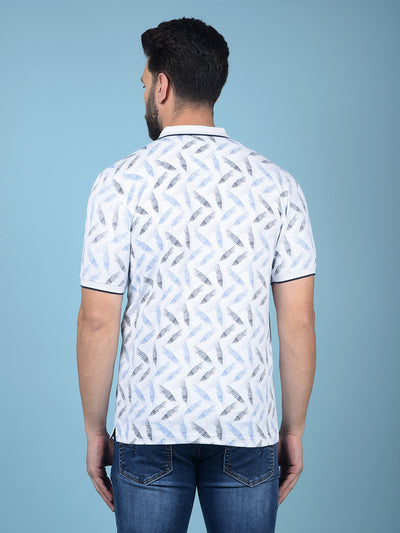 Blue Floral Print Polo-Neck T-Shirt-Men T-Shirts-Crimsoune Club