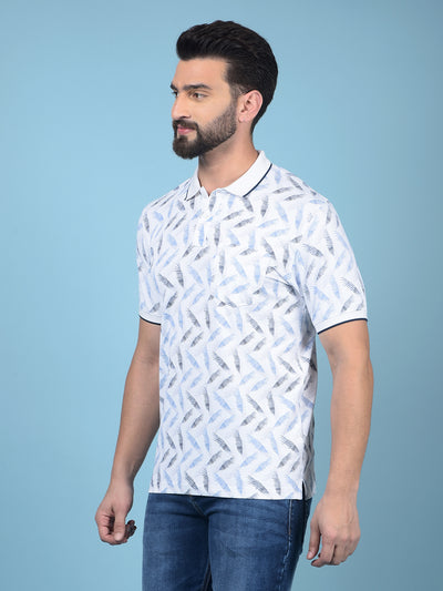 Blue Floral Print Polo-Neck T-Shirt-Men T-Shirts-Crimsoune Club