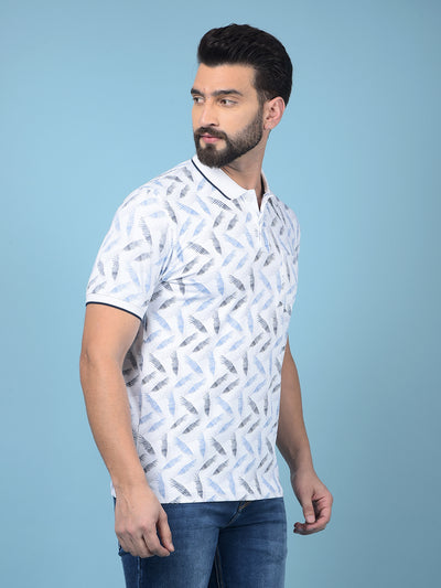 Blue Floral Print Polo-Neck T-Shirt-Men T-Shirts-Crimsoune Club