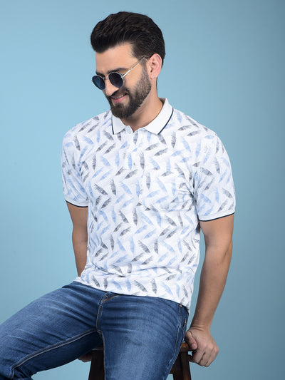 Blue Floral Print Polo-Neck T-Shirt-Men T-Shirts-Crimsoune Club